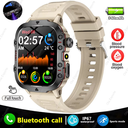 Men's Smartwatch with Flashlight, Bluetooth Calling, Fitness Tracking, IP68 Waterproof, Compatible with Android & iOS - 2025 Model
