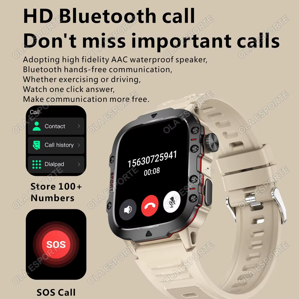 Men's Smartwatch with Flashlight, Bluetooth Calling, Fitness Tracking, IP68 Waterproof, Compatible with Android & iOS - 2025 Model