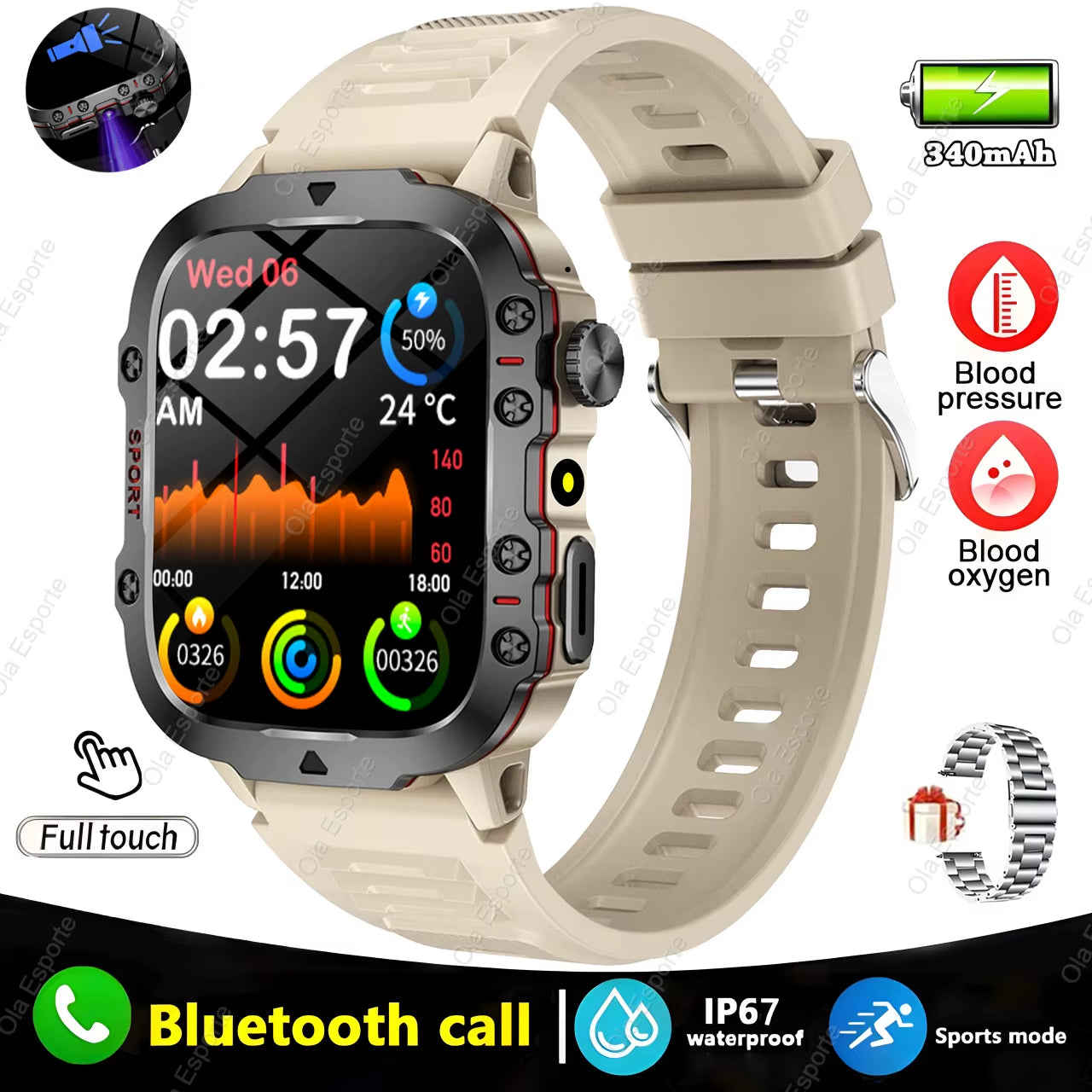 Men's Smartwatch with Flashlight, Bluetooth Calling, Fitness Tracking, IP68 Waterproof, Compatible with Android & iOS - 2025 Model