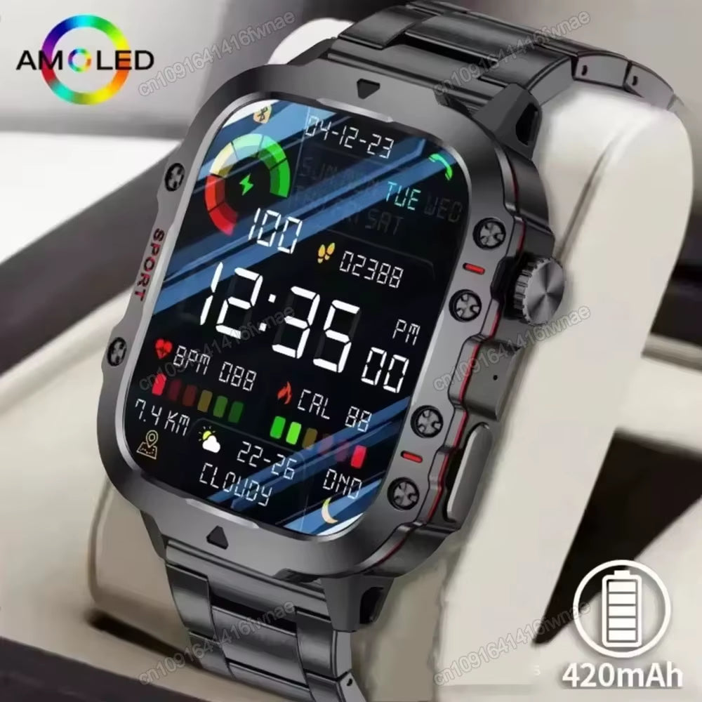Men's Smartwatch with Flashlight, Bluetooth Calling, Fitness Tracking, IP68 Waterproof, Compatible with Android & iOS - 2025 Model