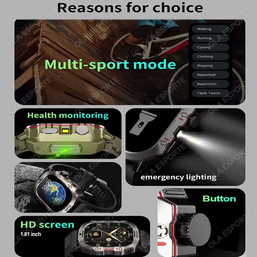 Men's Smartwatch with Flashlight, Bluetooth Calling, Fitness Tracking, IP68 Waterproof, Compatible with Android & iOS - 2025 Model