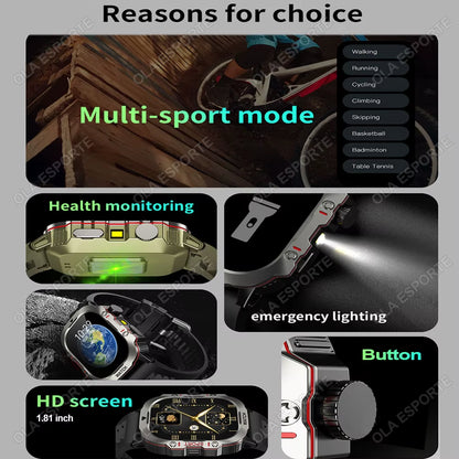Men's Smartwatch with Flashlight, Bluetooth Calling, Fitness Tracking, IP68 Waterproof, Compatible with Android & iOS - 2025 Model