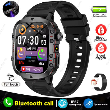 Men's Smartwatch with Flashlight, Bluetooth Calling, Fitness Tracking, IP68 Waterproof, Compatible with Android & iOS - 2025 Model